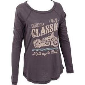 PJ Salvage Grey Raglan Long Sleeve Tee American Classic Motorcycle VMOTL51 L